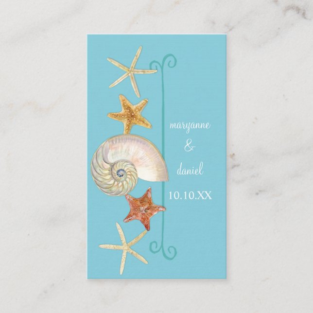 Tropical Beach Shells Starfish Nautilus Summer Place Card (Front)