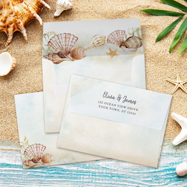 Tropical Beach Shells Wedding Envelope (Creator Uploaded)