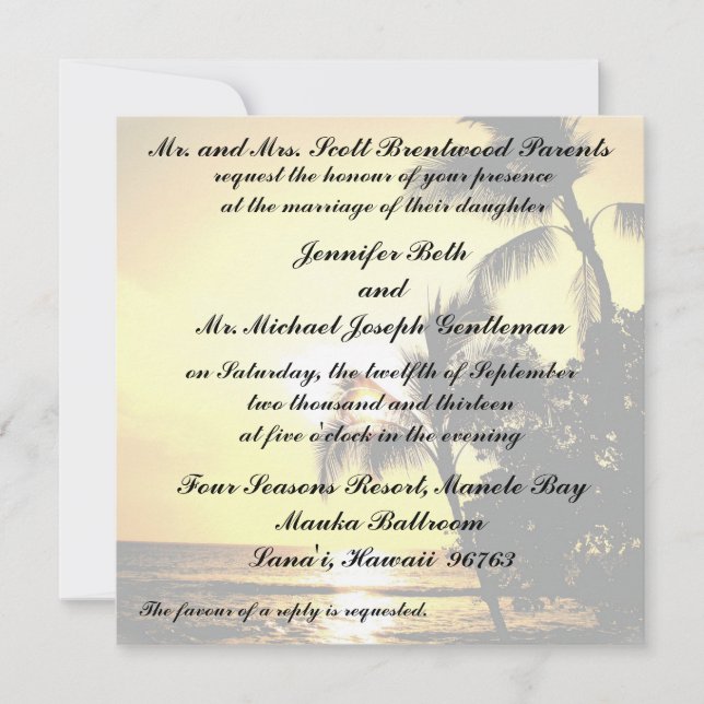 Tropical Beach Shoreline Wedding Invitation (Front)
