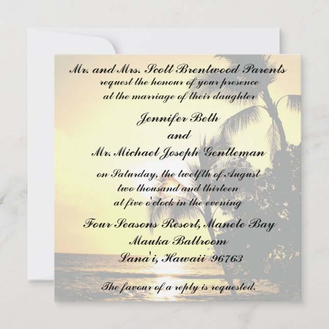 Tropical Beach Shoreline Wedding Invitation (Front)