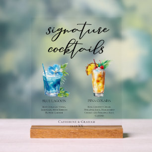 Tropical Beach Signature Cocktails Wedding Menu Acrylic Sign