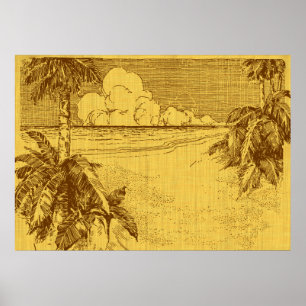 Tropical Beach South Wind Vintage Art Poster