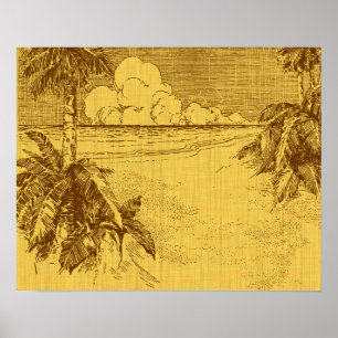 Tropical Beach South Wind Vintage Art Poster