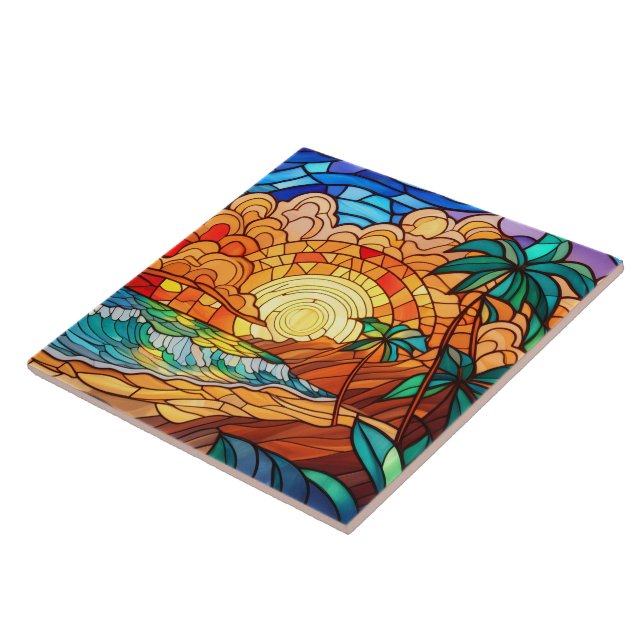 tropical beach Stained glass art Tile (Side)