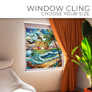Tropical Beach Stained glass art Window Cling