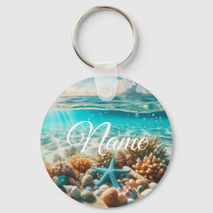 Tropical Beach Starfish Customisable Name Key Ring