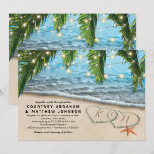 Tropical Beach Starfish Heart Shore Wedding Invitation