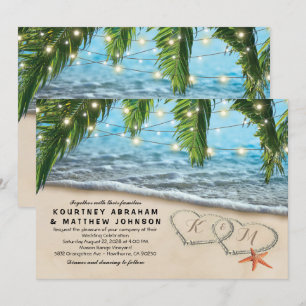 Tropical Beach Starfish Heart Shore Wedding Invitation