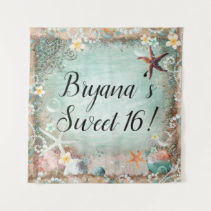 Tropical Beach Starfish & Pearls Party Backdrop Tapestry