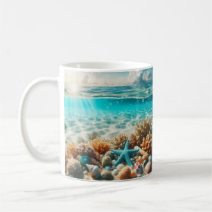 Tropical Beach Starfish Seashells Ocean Scene Coffee Mug
