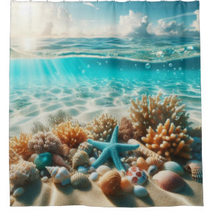 Tropical Beach Starfish Seashells Ocean Scene Shower Curtain