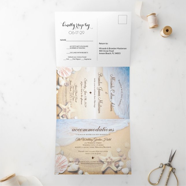 Tropical Beach Starfish Summer Wedding Tri-Fold In (Inside)
