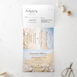 Tropical Beach Starfish Summer Wedding Tri-Fold Invitation