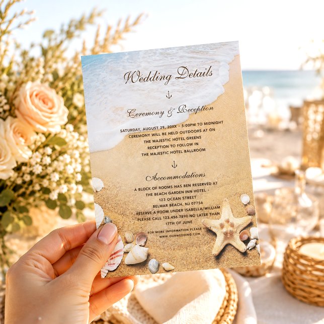 Tropical Beach Starfish Wedding Details Card (Creator Uploaded)