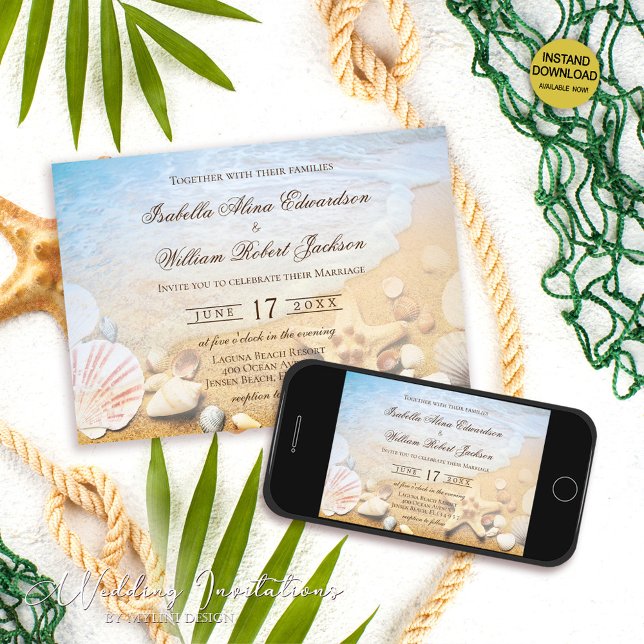 Tropical Beach Starfish Wedding Invitation (Creator Uploaded)