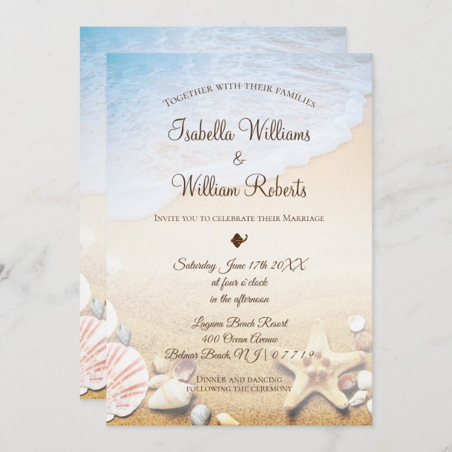 Tropical Beach Starfish Wedding Invitation (Front/Back)