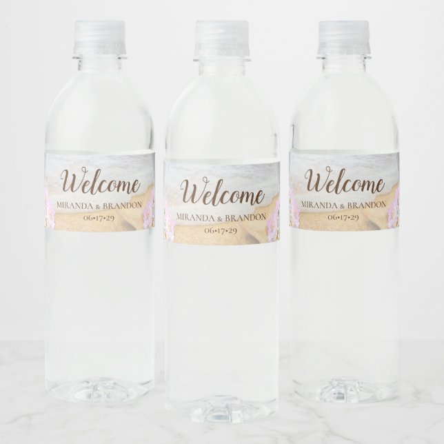 Tropical Beach Starfish Wedding Welcome Water Bottle Label (Bottles)