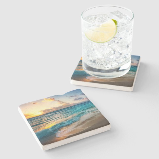 Tropical Beach Stone Coaster (Side)