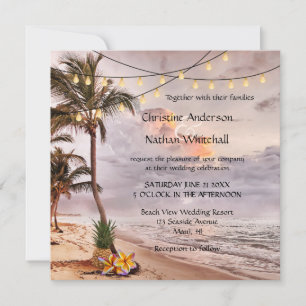 Tropical Beach String Lights Wedding Invitation