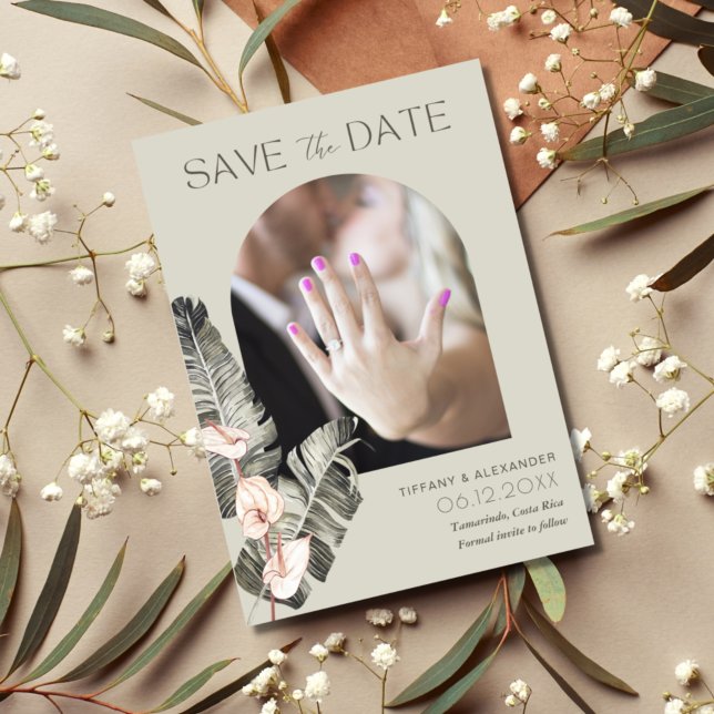 Tropical Beach Stylish Arch Photo Wedding Save The Date (Creator Uploaded)