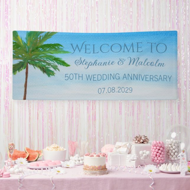 Tropical Beach Summer 50th Wedding Anniversary Banner (Party)