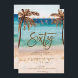 tropical beach summer 60th birthday party invitation<br><div class="desc">A lovely tropical beach themed 60th birthday invitation with palm trees and string lights and matching reverse side. Easy to edit or delete the available text fields to personalise the information with your own details for a professional and custom finish. Matching items are available in this boho collection. Please visit...</div>