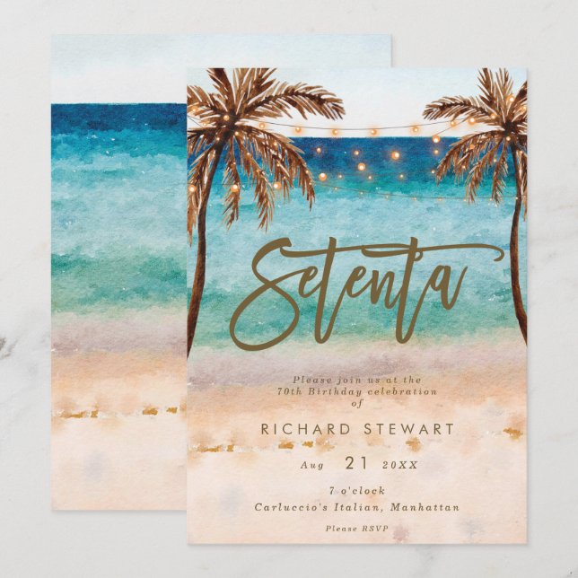 tropical beach summer 70th birthday party invitati invitation (Front/Back)