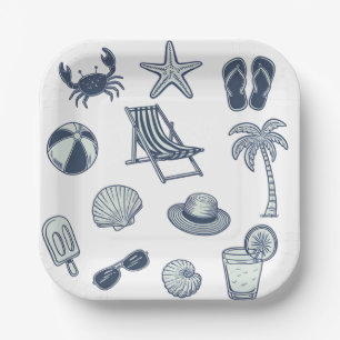 Tropical Beach Summer Crab Popsicle Seashell Ball  Paper Plate