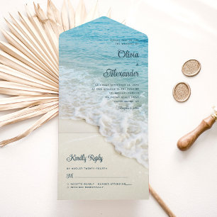 Tropical Beach Summer Destination Wedding All In One Invitation