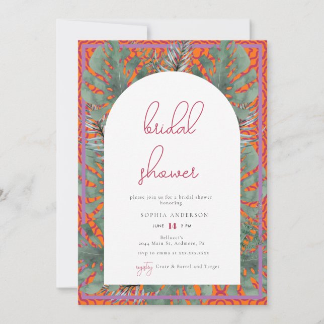 Tropical Beach Summer Fuchsia Bridal Shower  Invitation (Front)