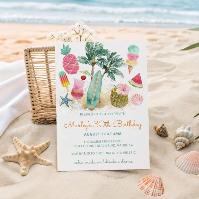 Tropical Beach Summer Fun Birthday Party Invitation (Creator Uploaded)