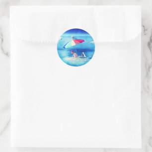 Tropical Beach Summer Girl Vacation Watercolor Classic Round Sticker