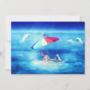 Tropical Beach Summer Girl Vacation Watercolor Holiday Card
