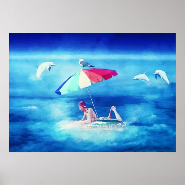 Tropical Beach Summer Girl Vacation Watercolor Poster (Front)