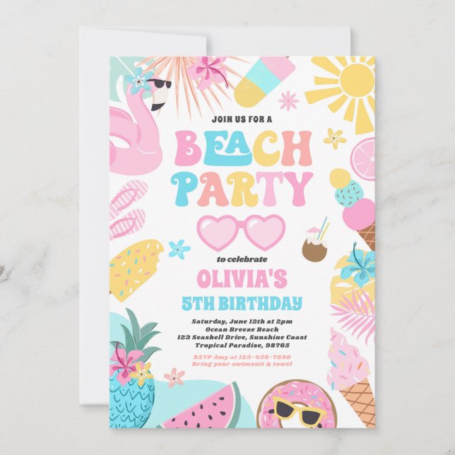  Tropical Beach Summer Ocean Birthday Party Invitation (Front)