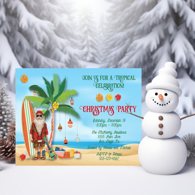 Tropical Beach Summer Santa Christmas Party Invitation (Creator Uploaded)