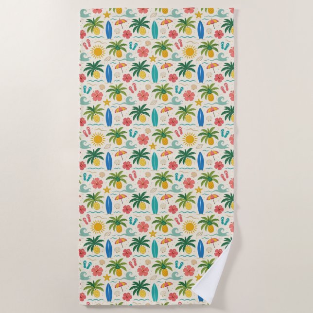 Tropical Beach Summer Seamless Pattern Towel (Front)