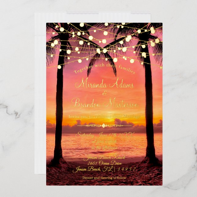 Tropical Beach Summer Sunset Wedding Invitation (Envelope)