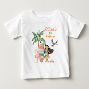 Tropical Beach Summer Surf Sea 1st Birthday Girl Baby T-Shirt