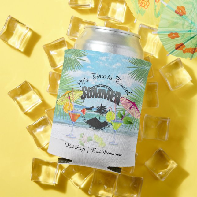 Tropical Beach, Summer Vacation | Personalised Can Cooler (In Situ Summer)