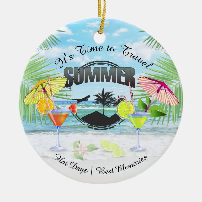 Tropical Beach, Summer Vacation | Personalised Ceramic Tree Decoration (Front)
