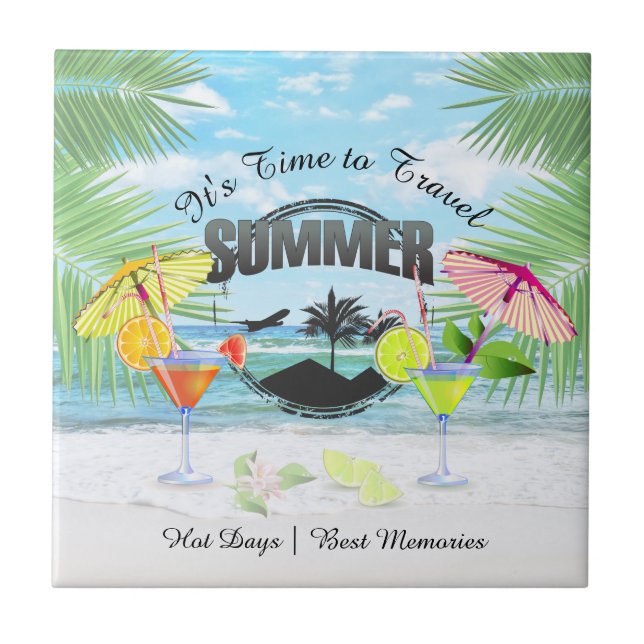 Tropical Beach, Summer Vacation | Personalised Tile (Front)