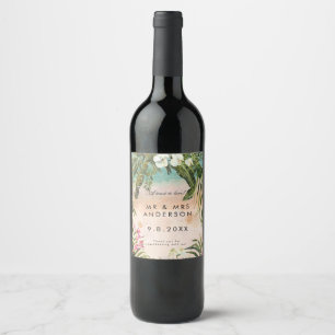 Tropical beach summer wedding party bottle wine label