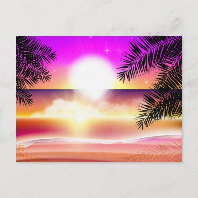 Tropical Beach Sun with Colourful Ocean Wave Postcard (Front)