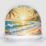 Tropical Beach Sunrise with Palm Trees, Waves Snowglobe<br><div class="desc">Bright tropical beach scene with vivid sunrise,  turquoise waves,  and vibrant flowers under swaying palm trees,  creating a peaceful and dynamic paradise setting.</div>