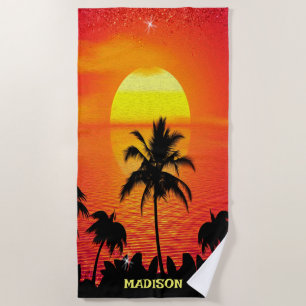 Tropical Beach Sunset Beach Towel