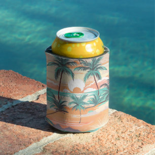 Tropical Beach Sunset Can Cooler