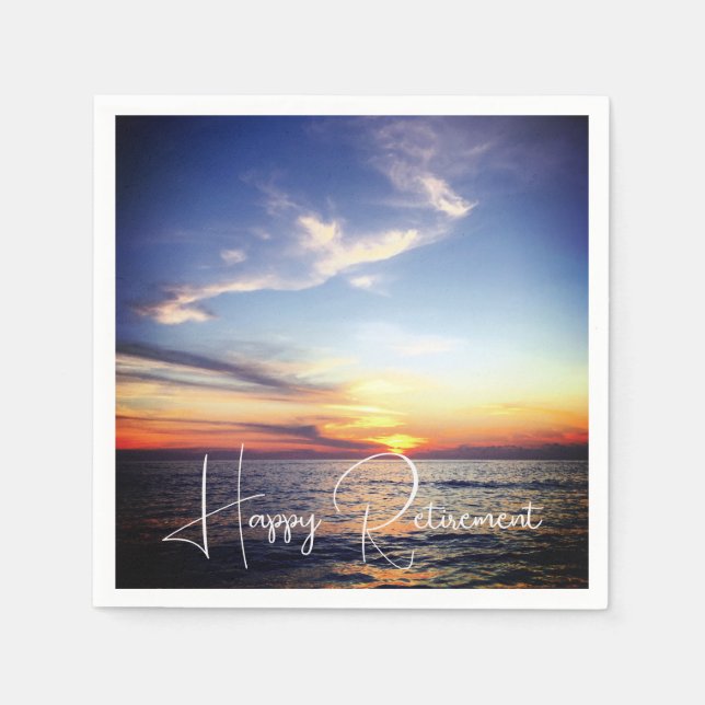 Tropical Beach Sunset Happy Retirement Custom Napkin (Front)