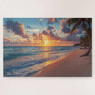 Tropical Beach Sunset Jigsaw Puzzle