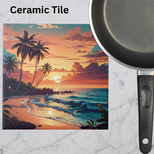 Tropical Beach Sunset Large Tile (Creator Uploaded)